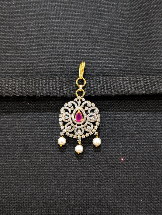 One gram gold plated Short length CZ Maang Tikka