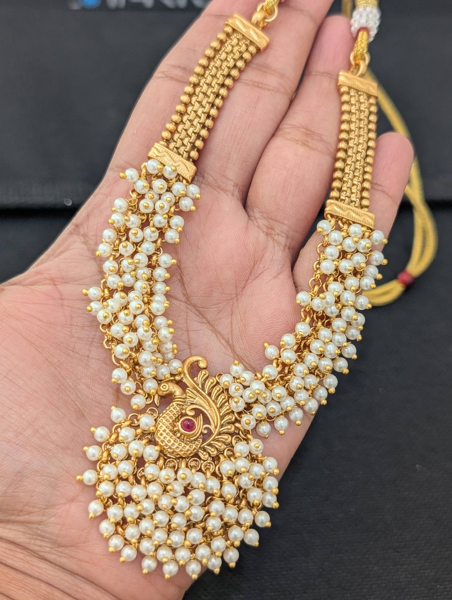 Evergreen Pearl bead Peacock Choker Necklace set
