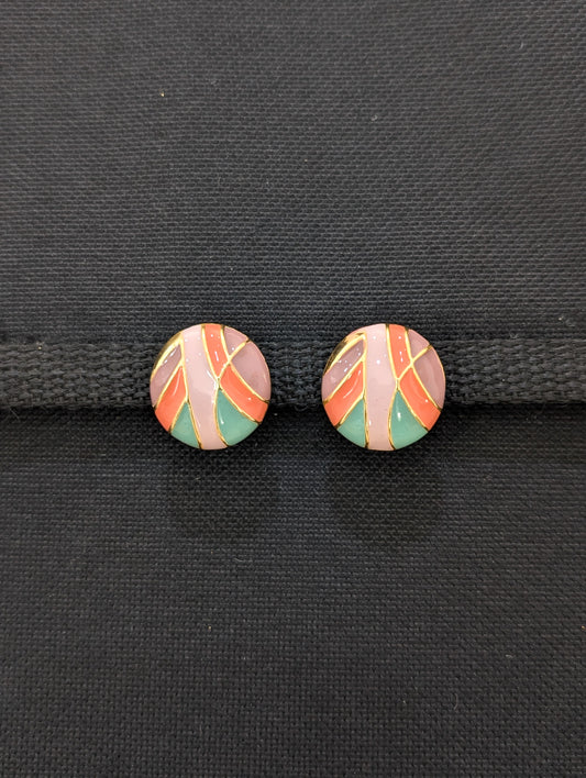 Enamel Oval Design Stud Earrings