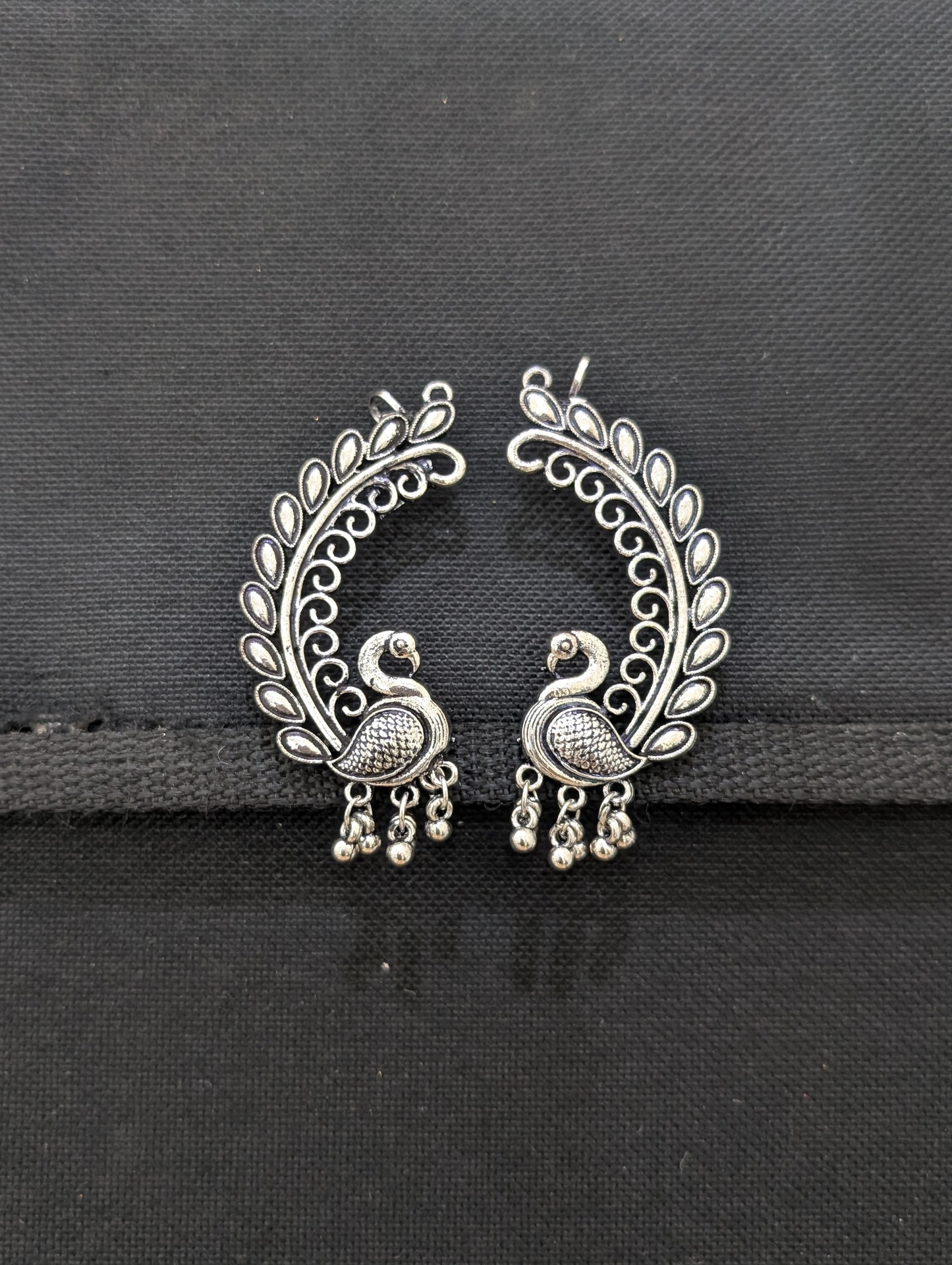 Oxidized silver Peacock Cuff earrings
