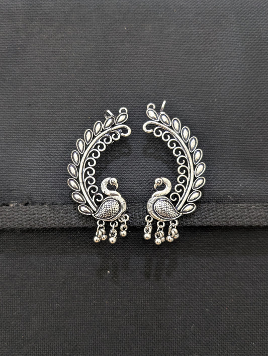 Oxidized silver Peacock Cuff earrings