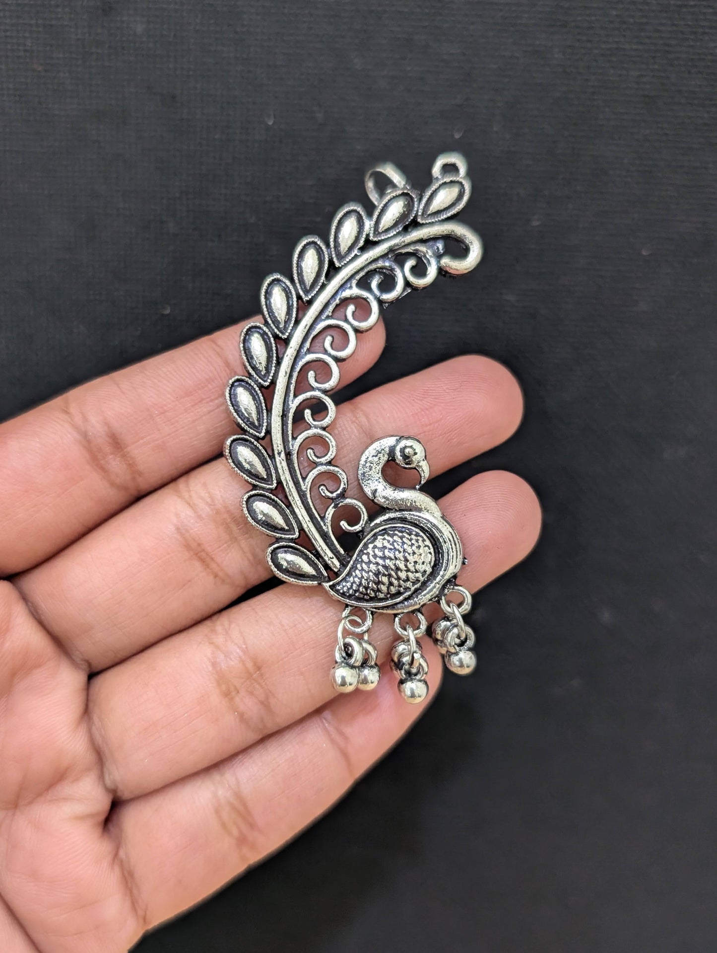 Oxidized silver Peacock Cuff earrings