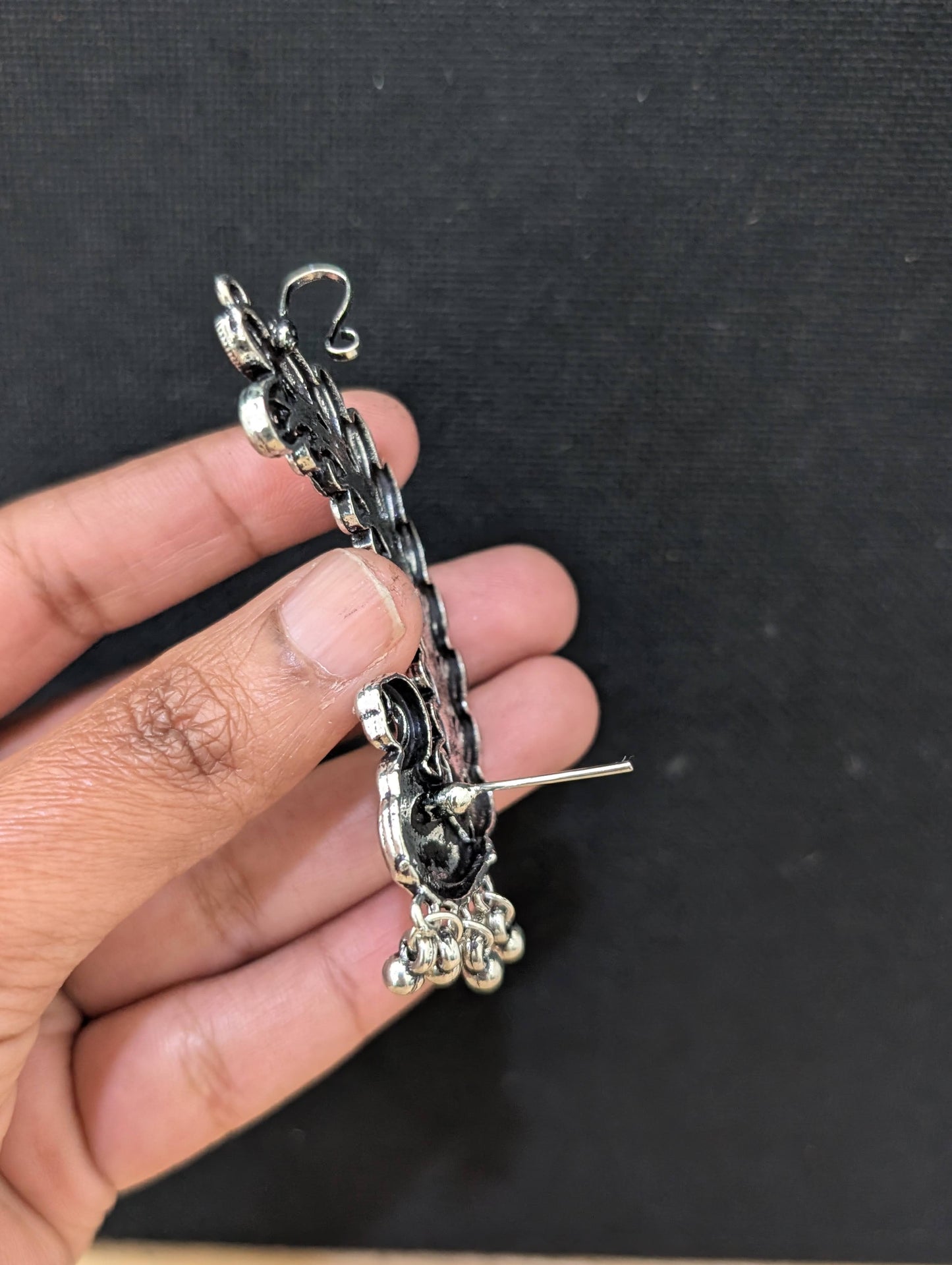 Oxidized silver Peacock Cuff earrings