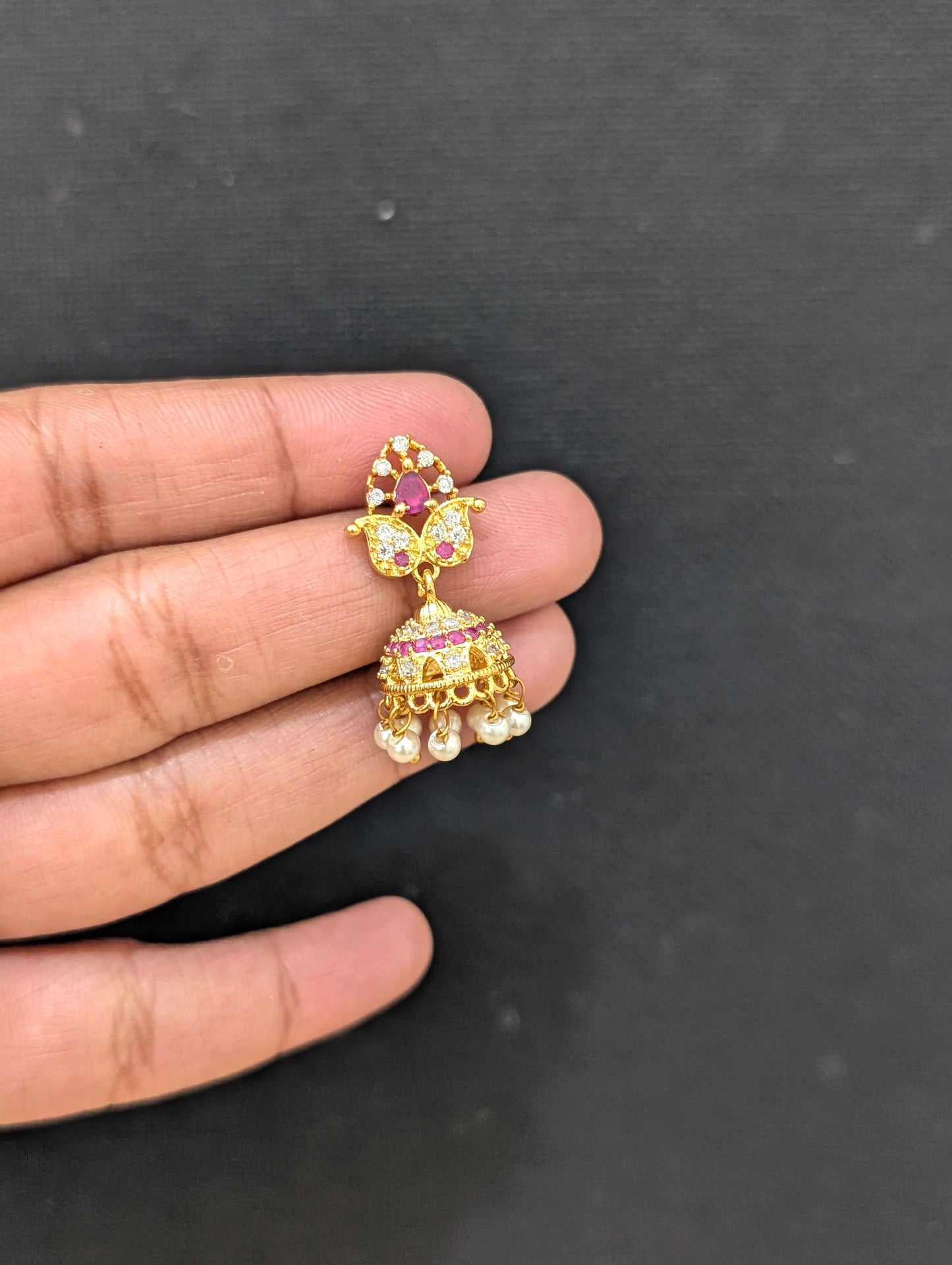 Small CZ Jhumka Earrings - Mango design