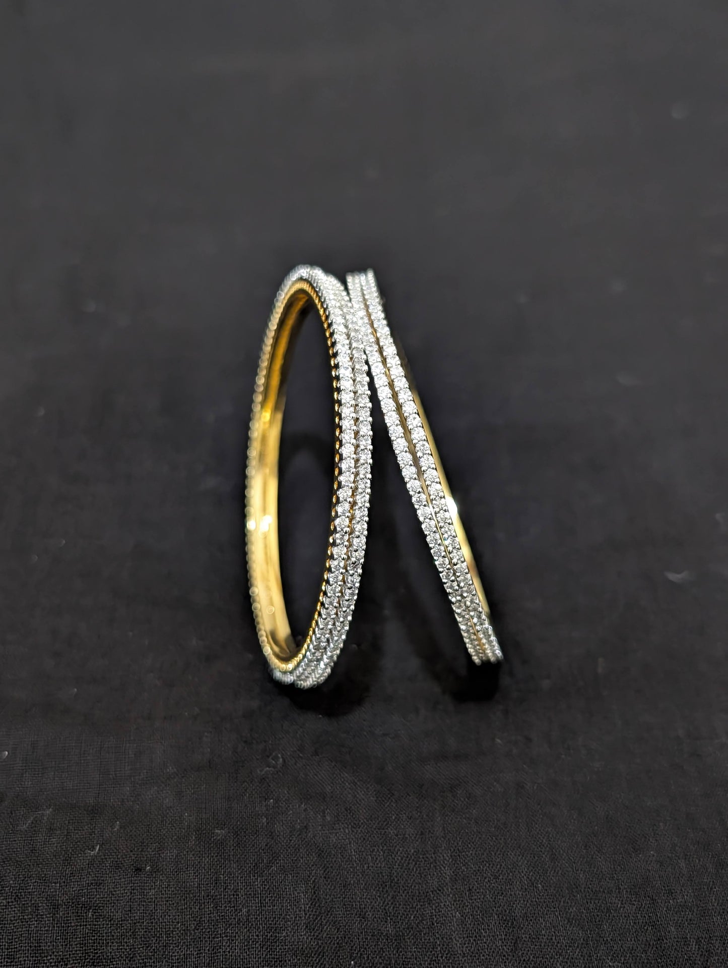 White CZ one gram gold polished bangles - Set of 4