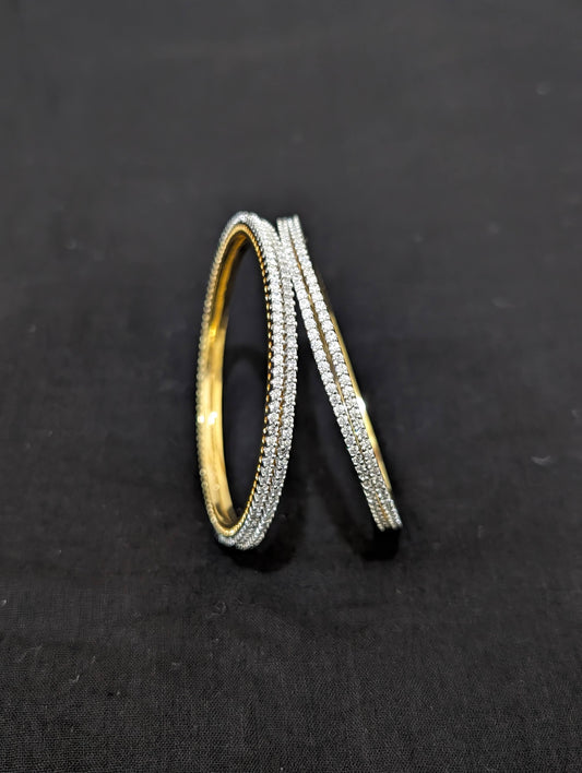 White CZ one gram gold polished bangles - Set of 4