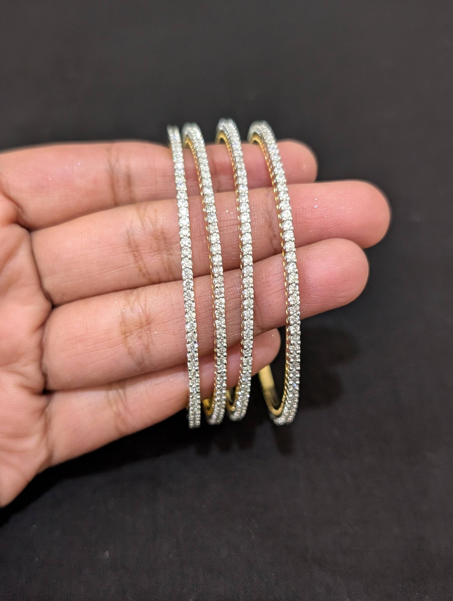 White CZ one gram gold polished bangles - Set of 4