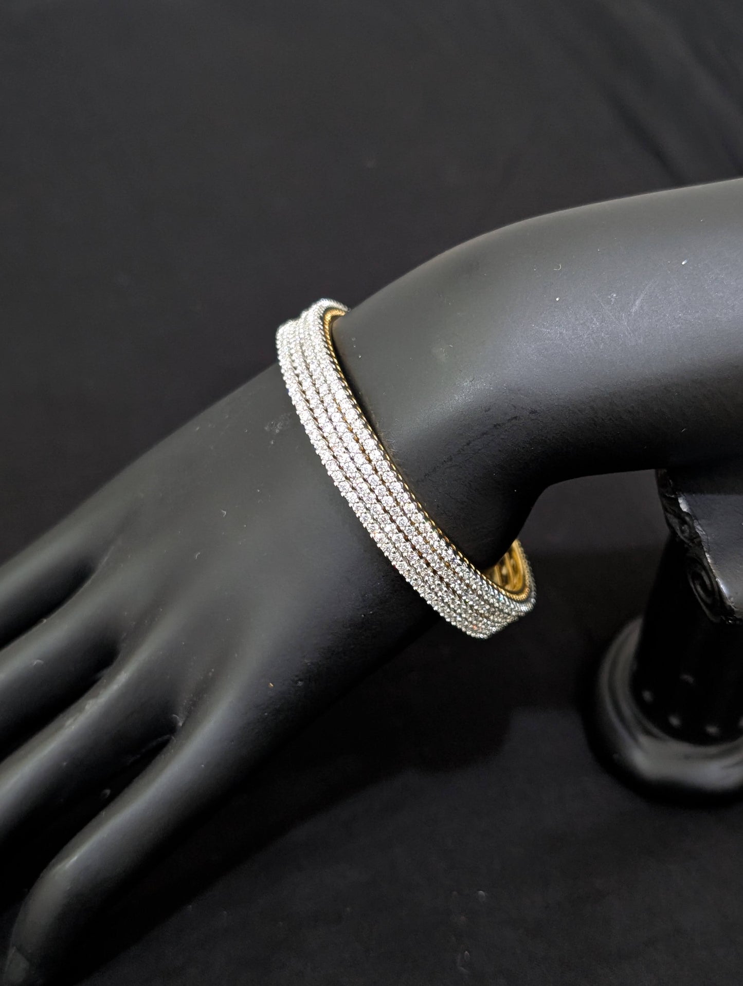 White CZ one gram gold polished bangles - Set of 4