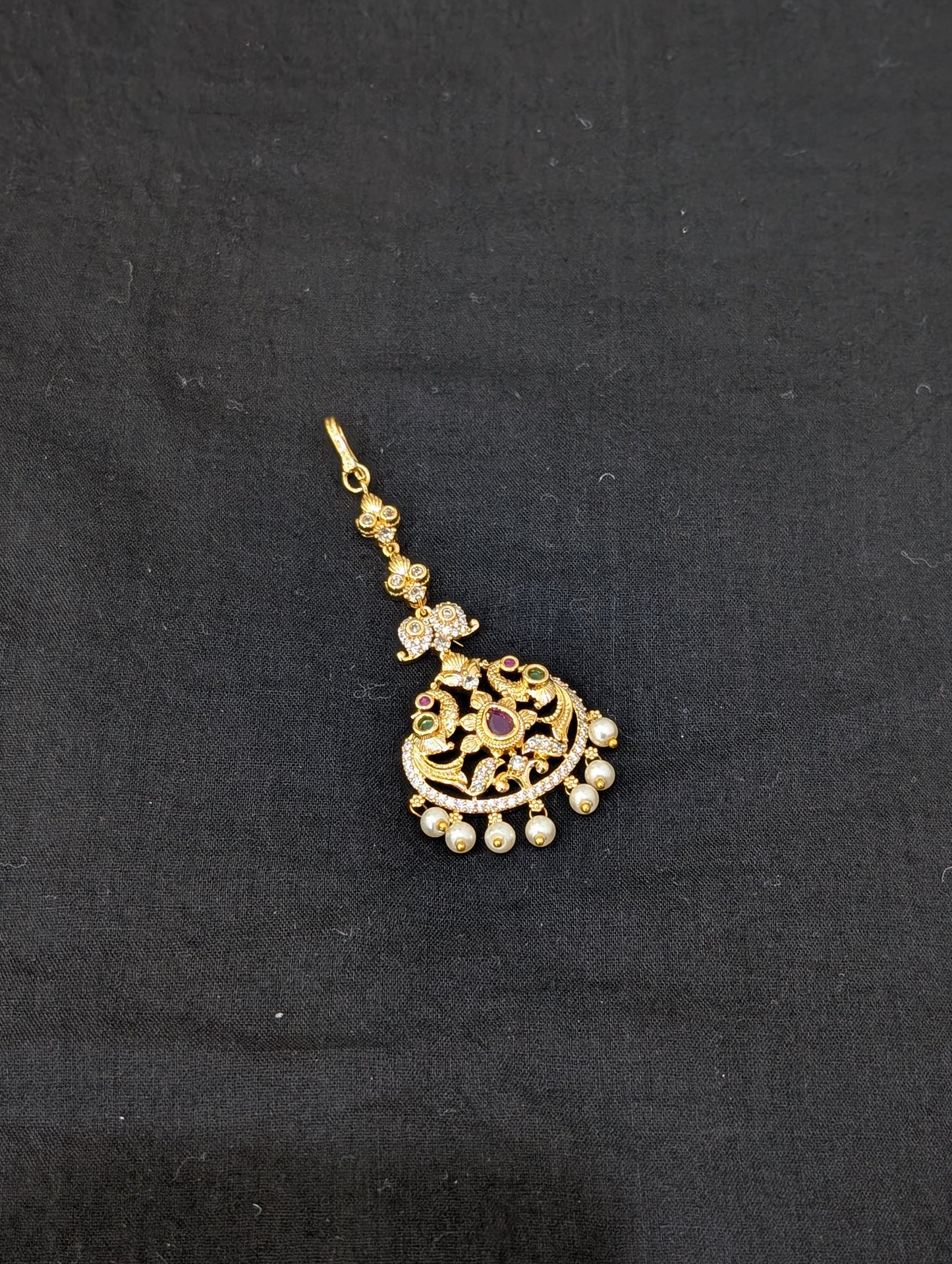 Micro gold plated CZ Peacock Maang Tikka