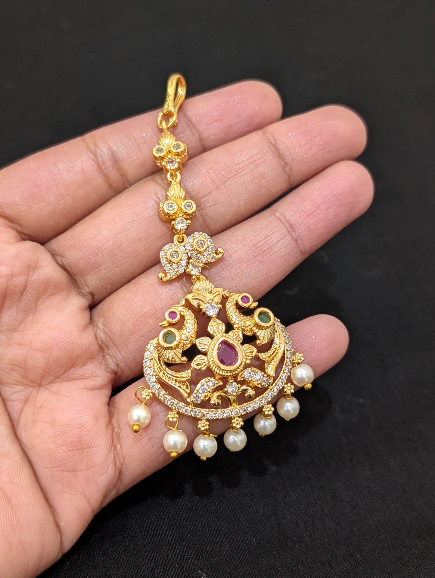 Micro gold plated CZ Peacock Maang Tikka
