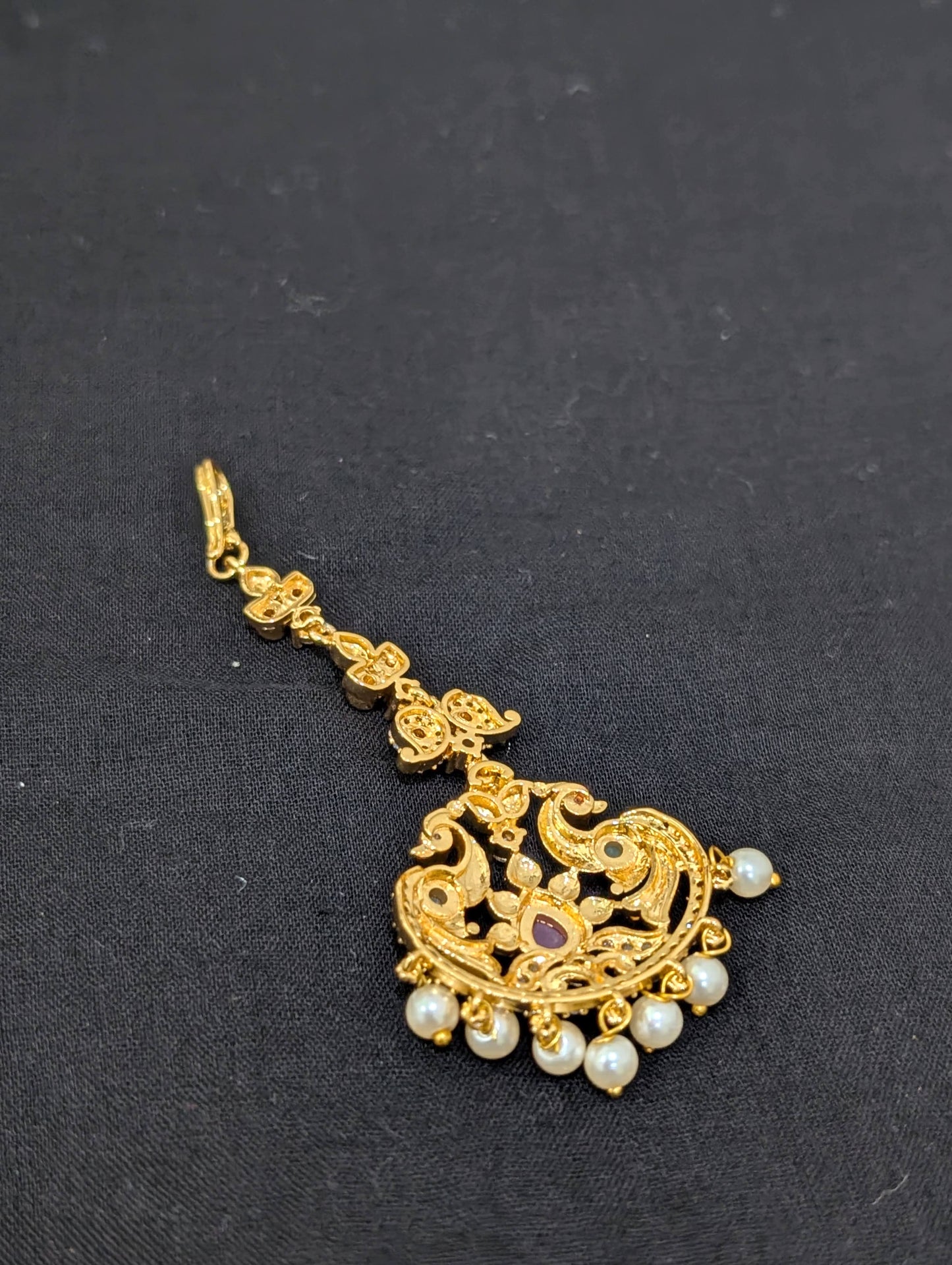 Micro gold plated CZ Peacock Maang Tikka