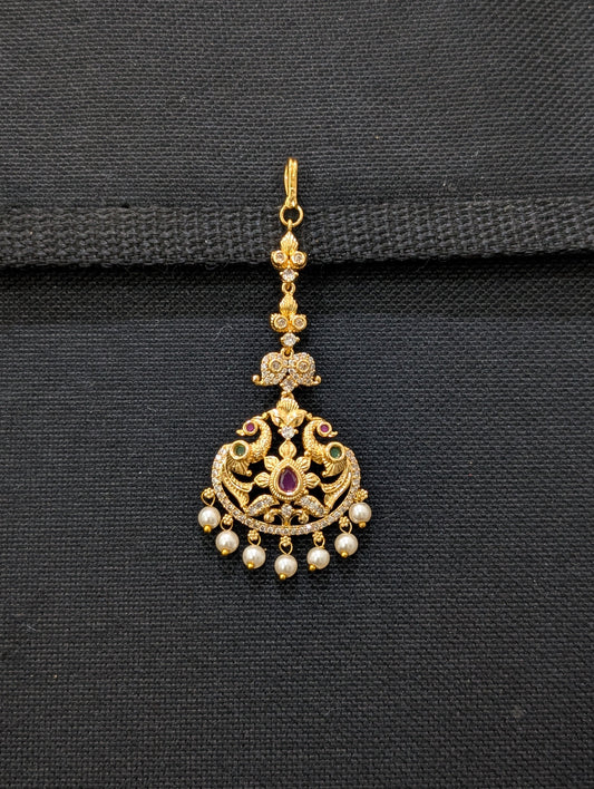 Micro gold plated CZ Peacock Maang Tikka