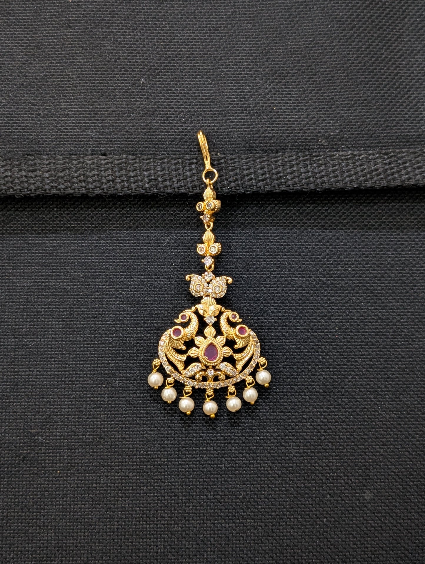 Micro gold plated CZ Peacock Maang Tikka