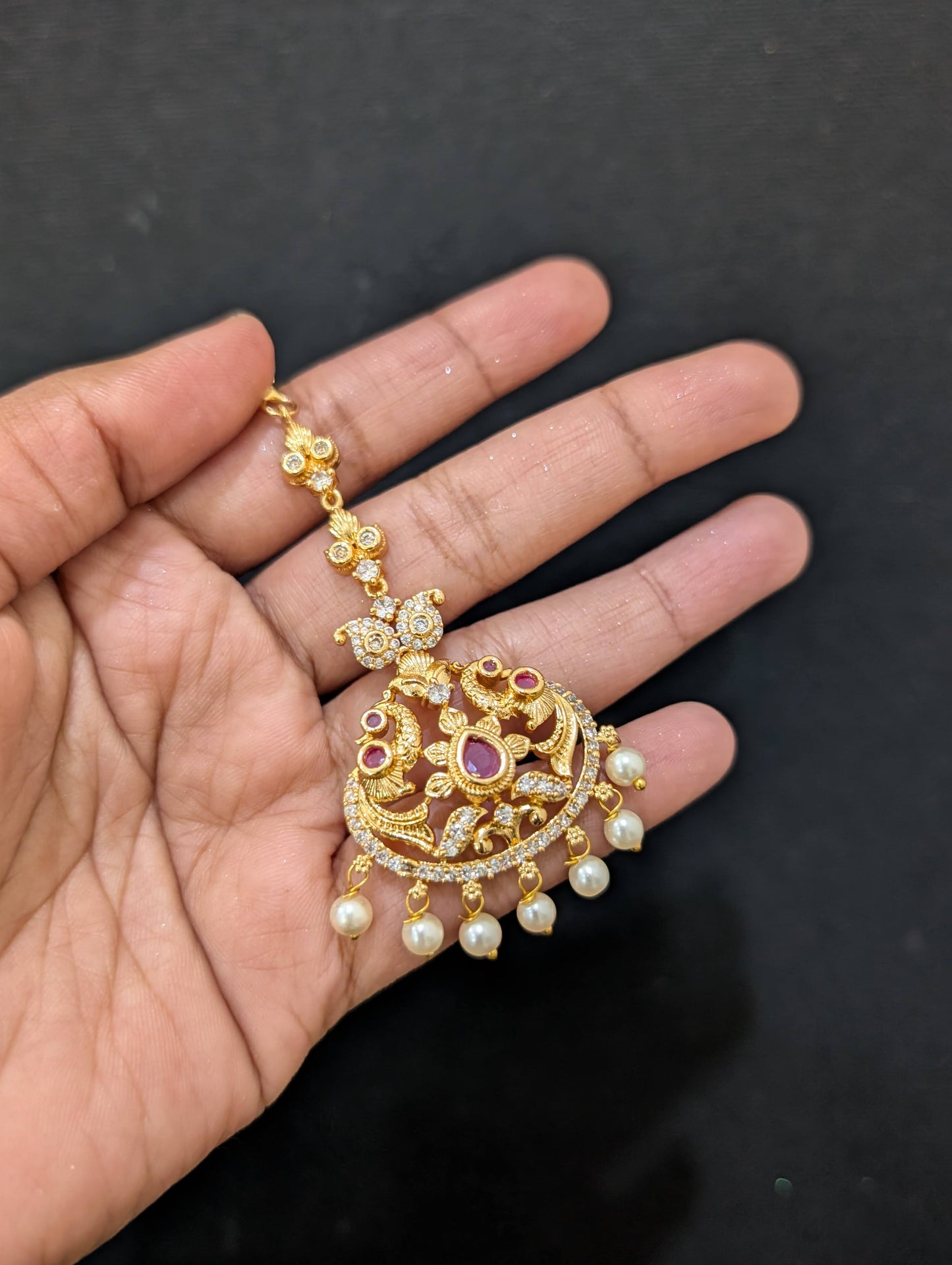 Micro gold plated CZ Peacock Maang Tikka