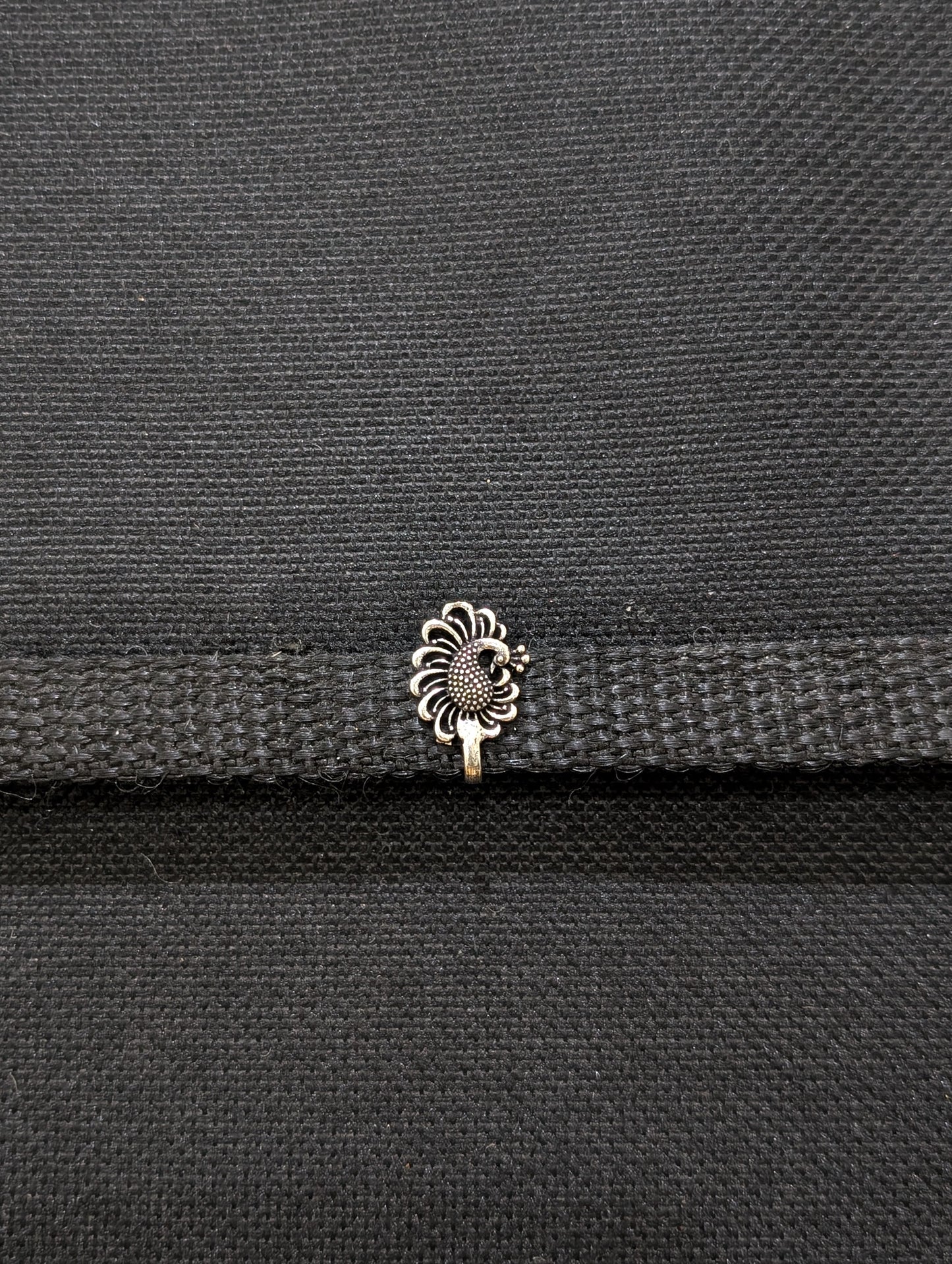 Oxidized silver clip on Nose Pin - Peacock design