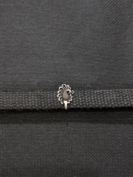 Oxidized silver clip on Nose Pin - Peacock design