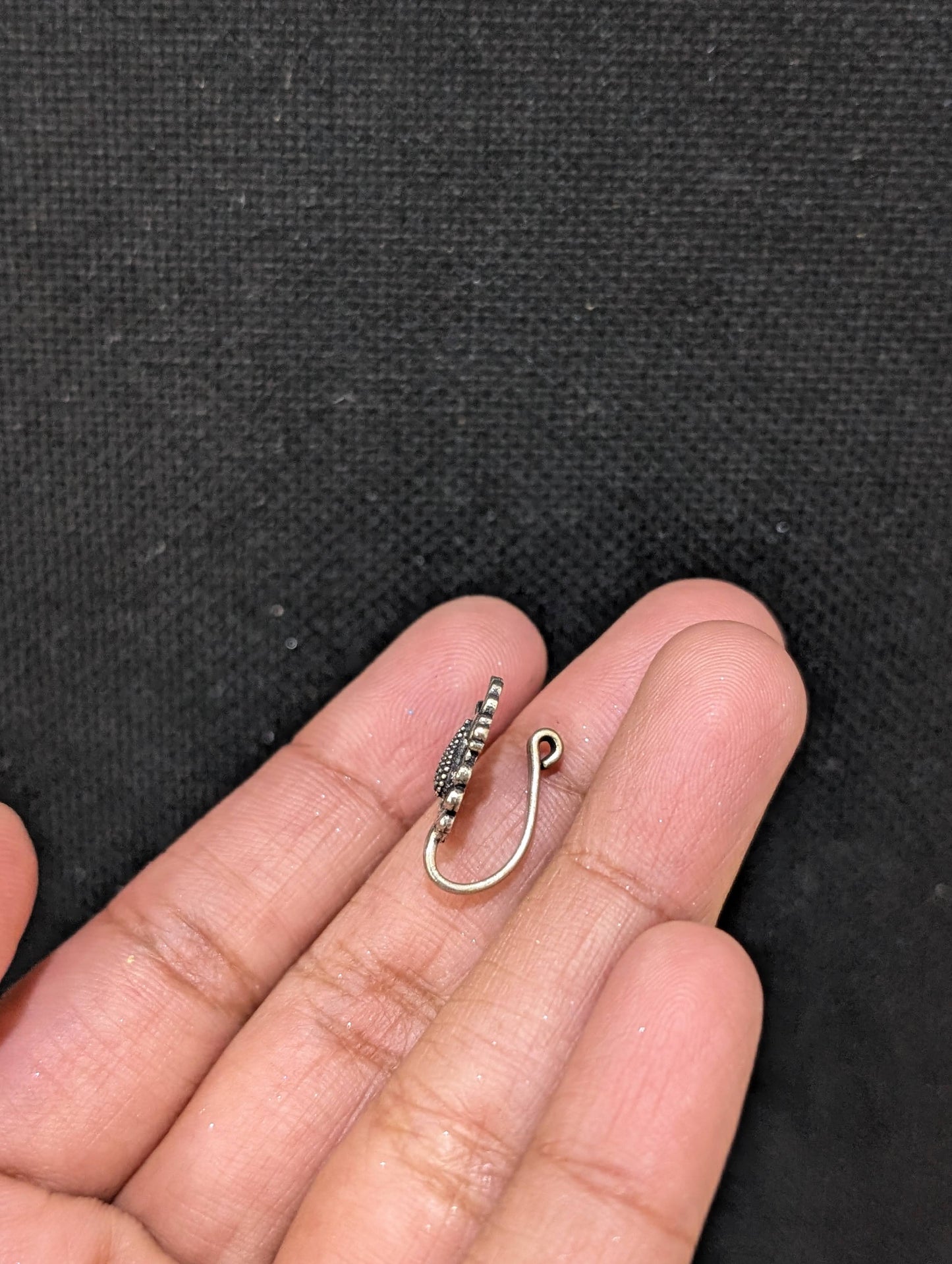 Oxidized silver clip on Nose Pin - Peacock design