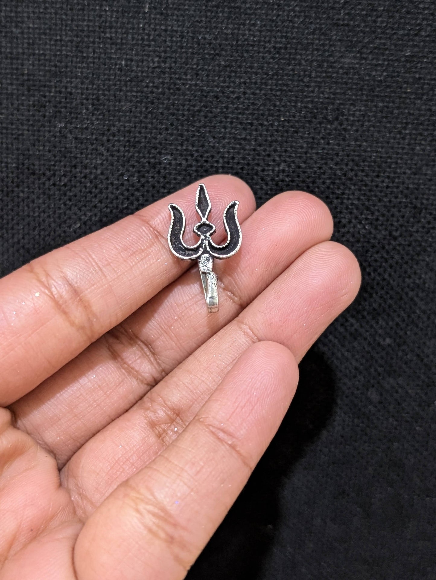 Oxidized silver clip on Nose Pin - Trisul design