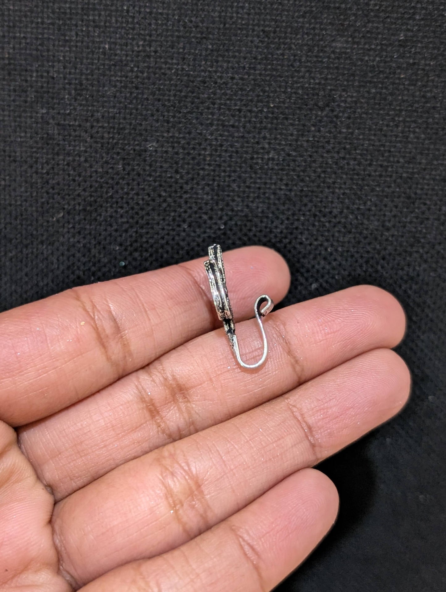 Oxidized silver clip on Nose Pin - Trisul design
