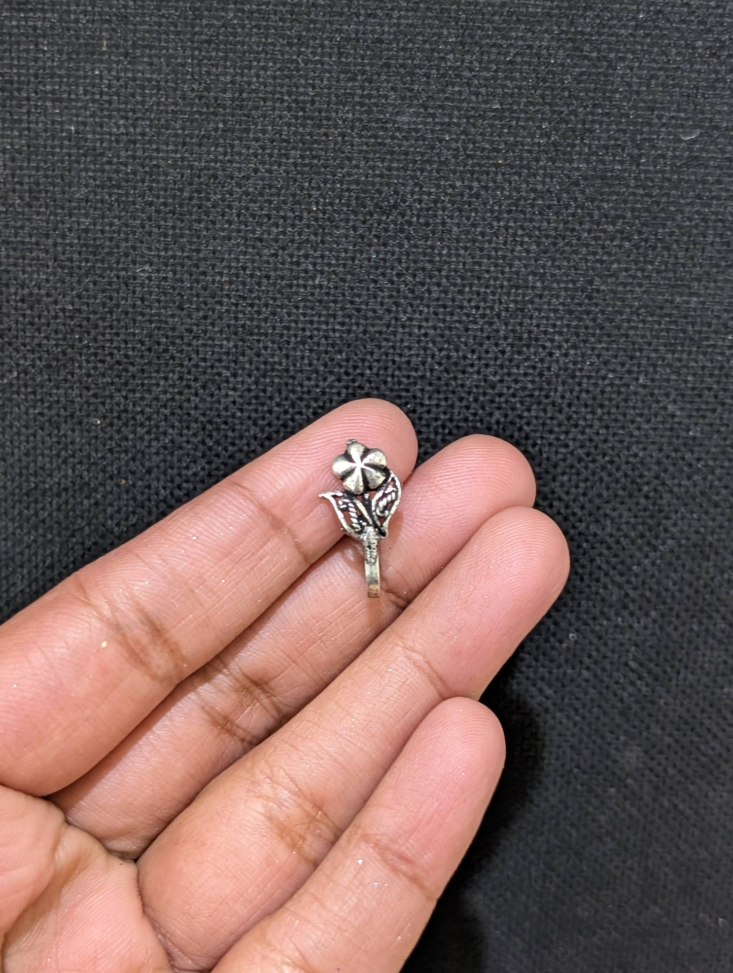 Oxidized silver clip on Nose Pin - Flower design