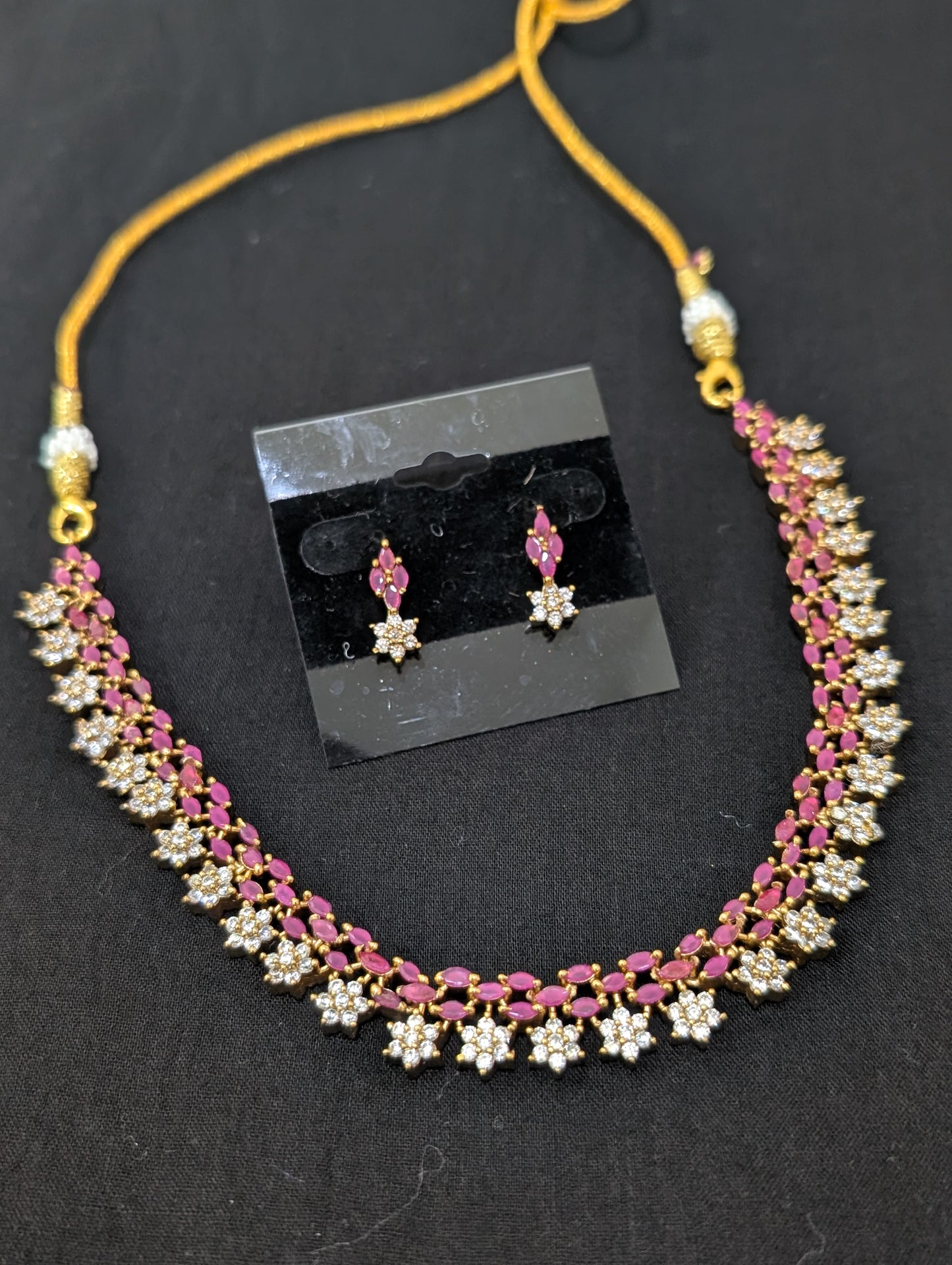 Antique Flower CZ Choker Necklace set