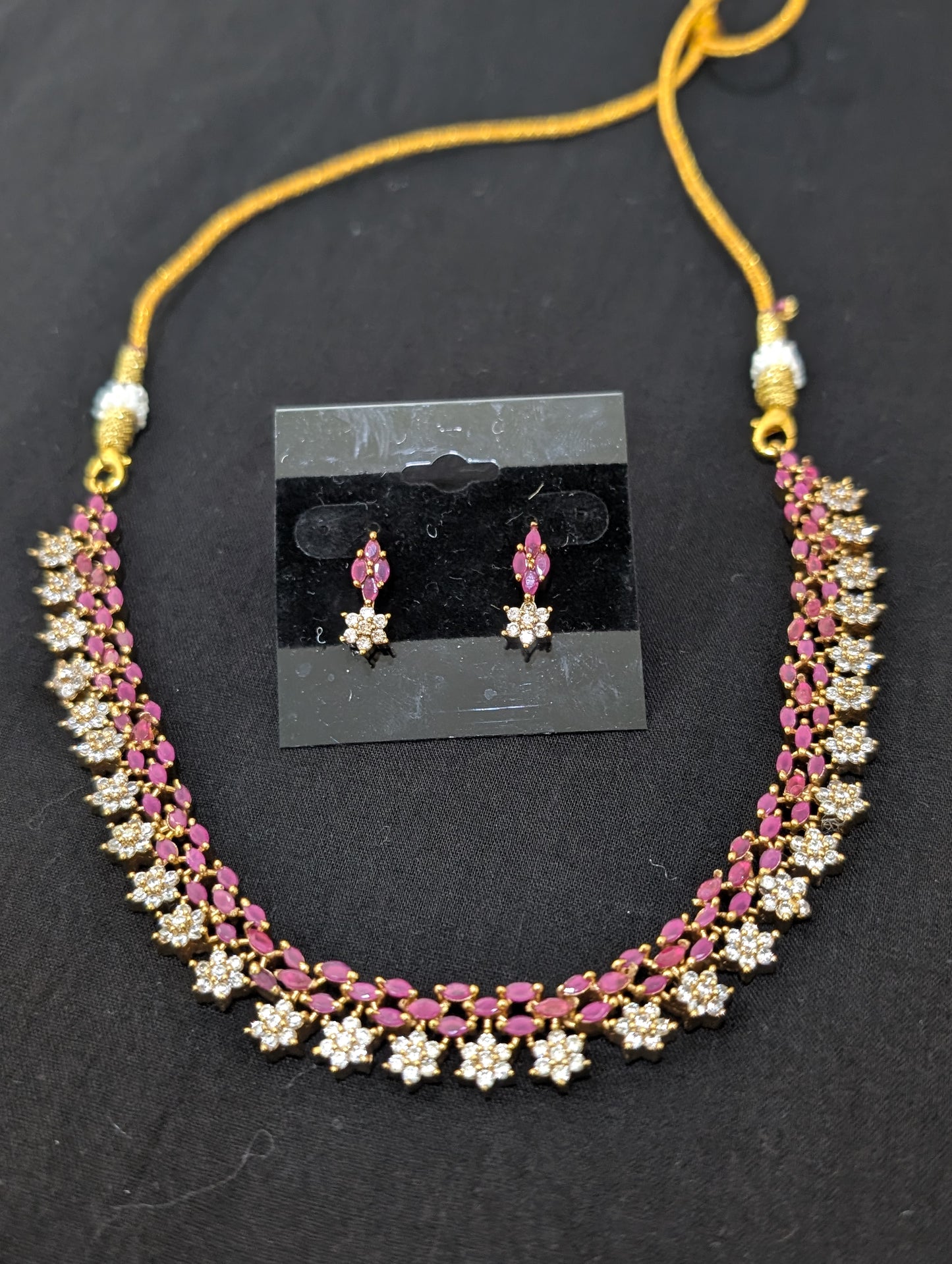 Antique Flower CZ Choker Necklace set