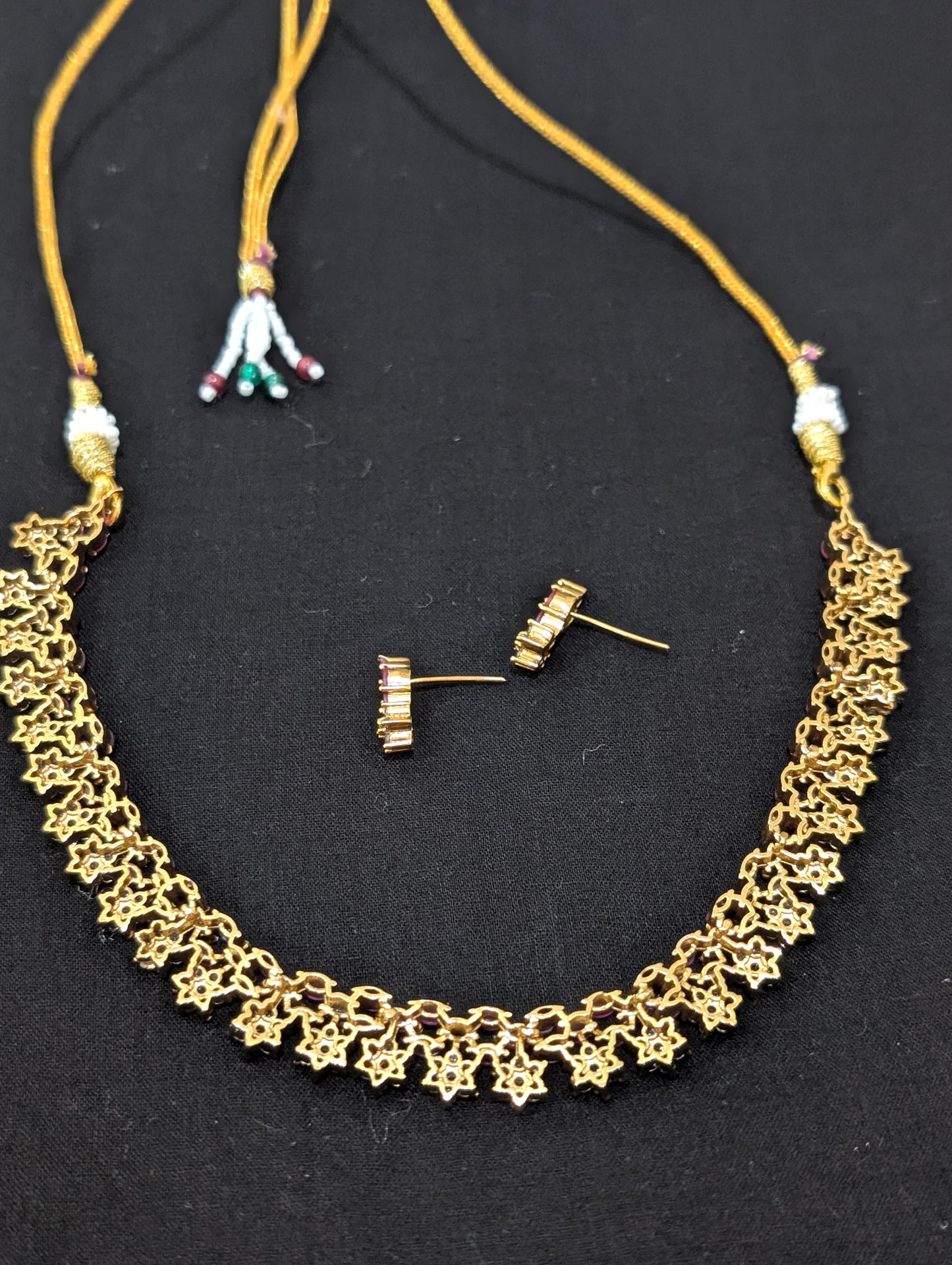 Antique Flower CZ Choker Necklace set