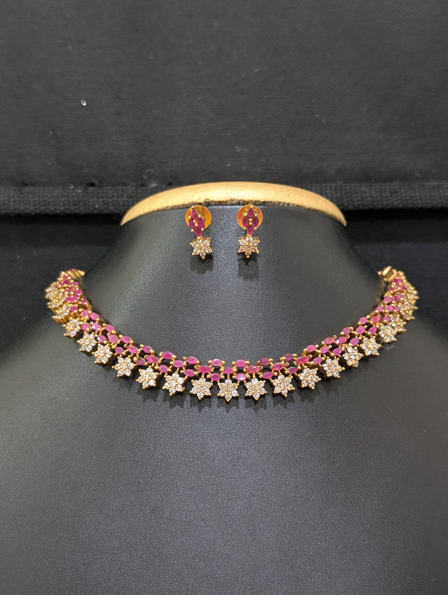 Antique Flower CZ Choker Necklace set