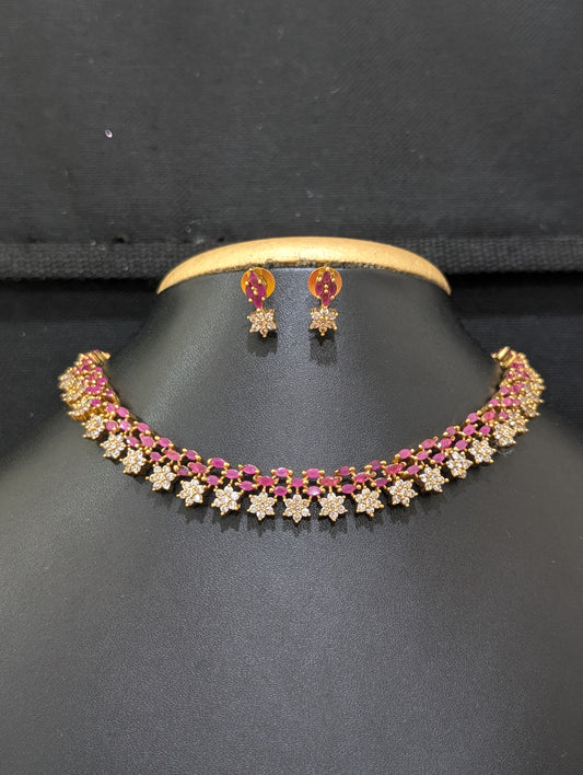 Antique Flower CZ Choker Necklace set