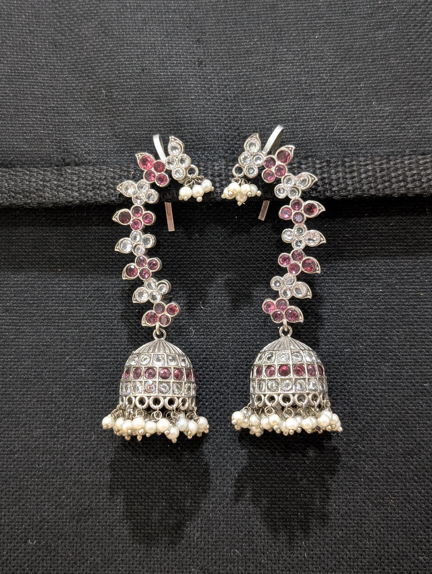 Oxidized silver Cuff jhumka earrings