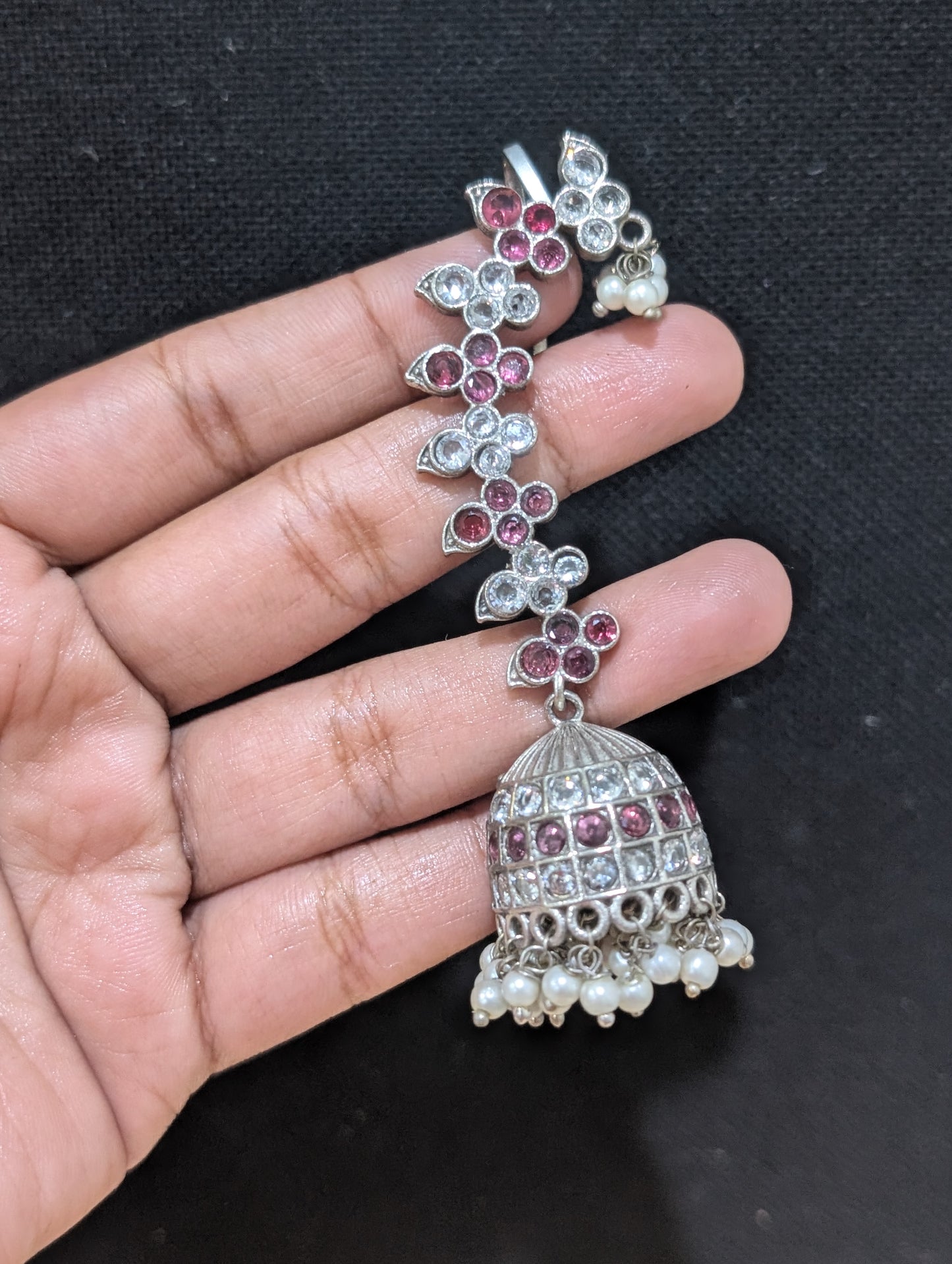 Oxidized silver Cuff jhumka earrings
