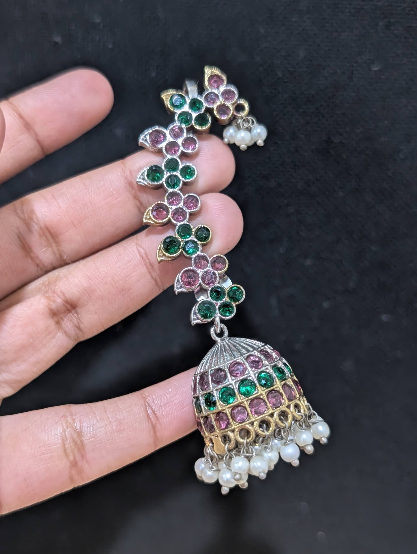 Oxidized Dual tone Cuff jhumka earrings