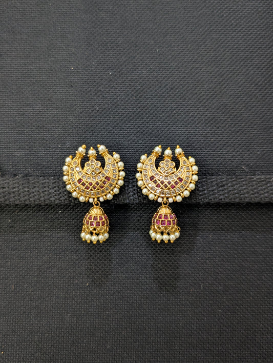 Antique gold Crescent Jhumka Earrings