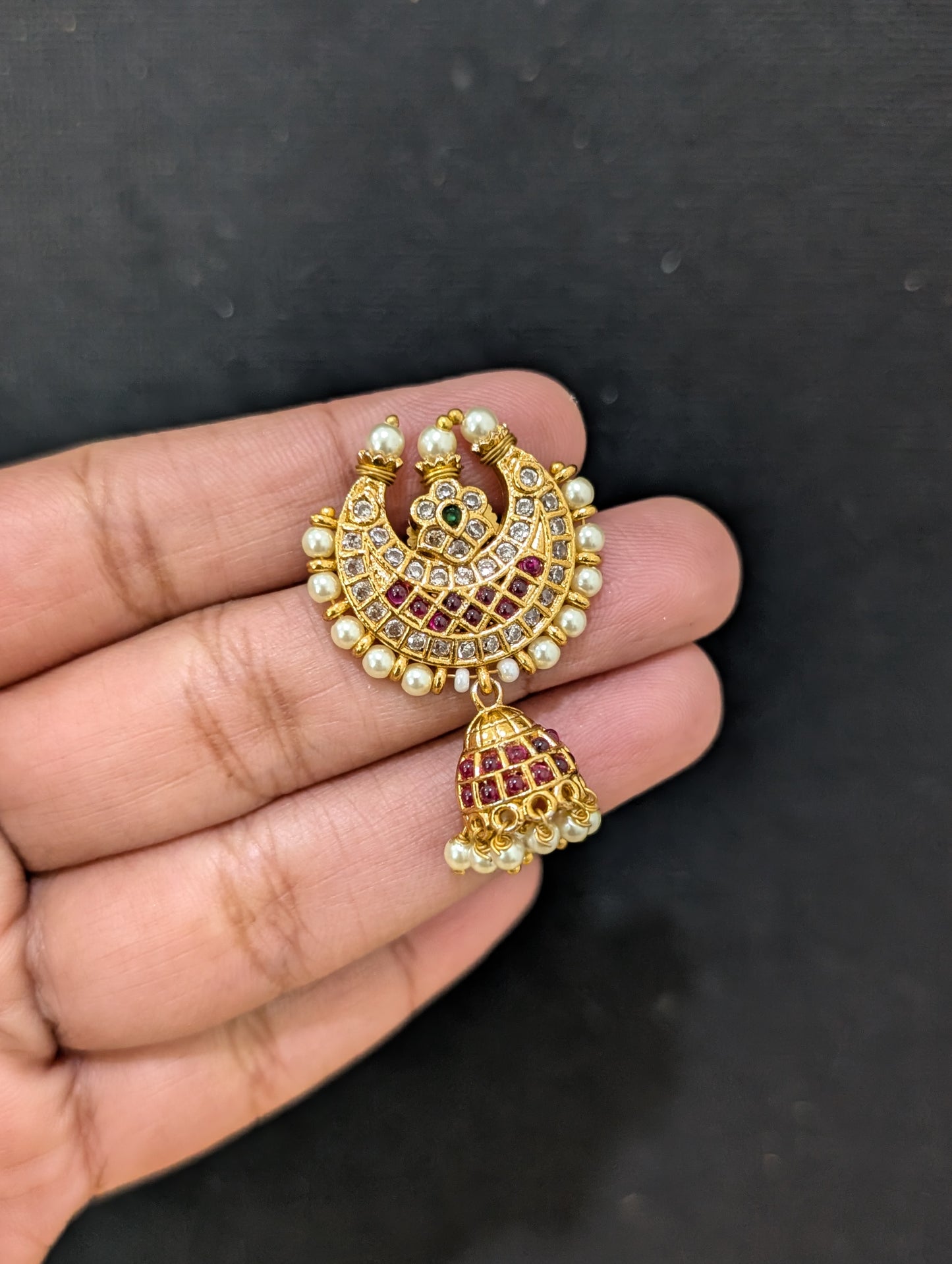 Antique gold Crescent Jhumka Earrings