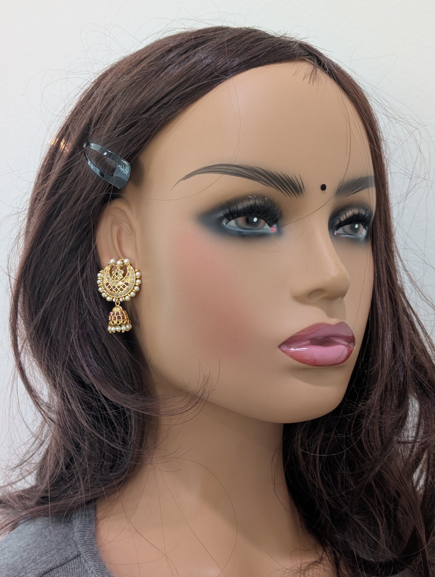 Antique gold Crescent Jhumka Earrings