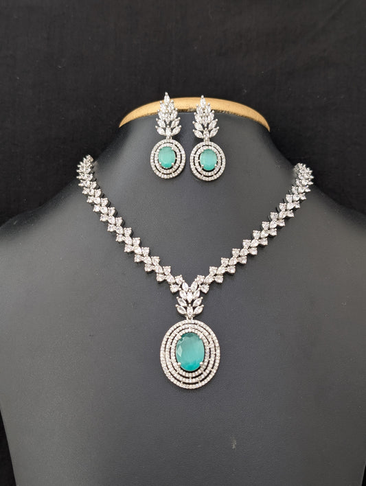 Pastel color CZ White gold plated Necklace and Earrings set