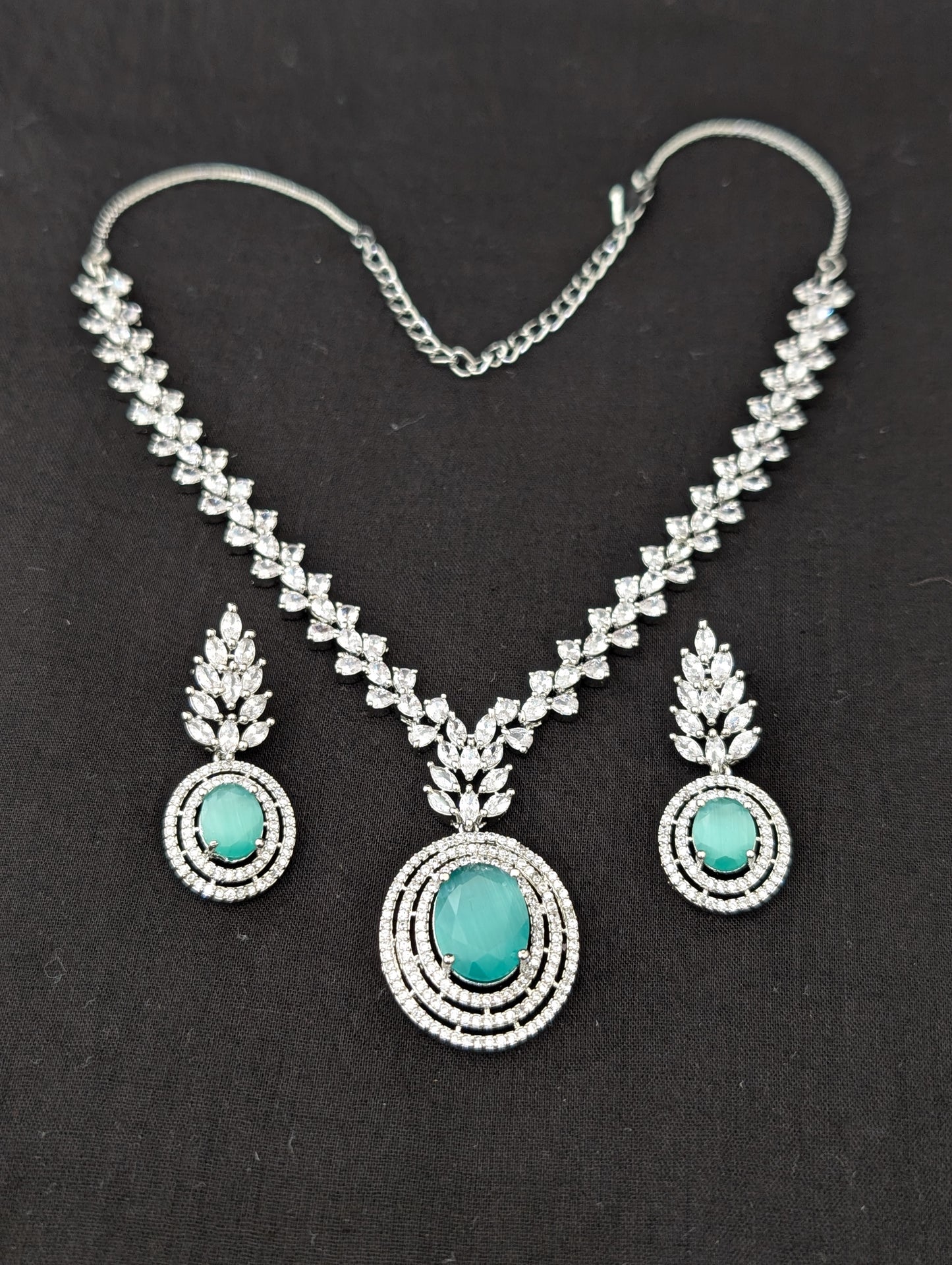 Pastel color CZ White gold plated Necklace and Earrings set