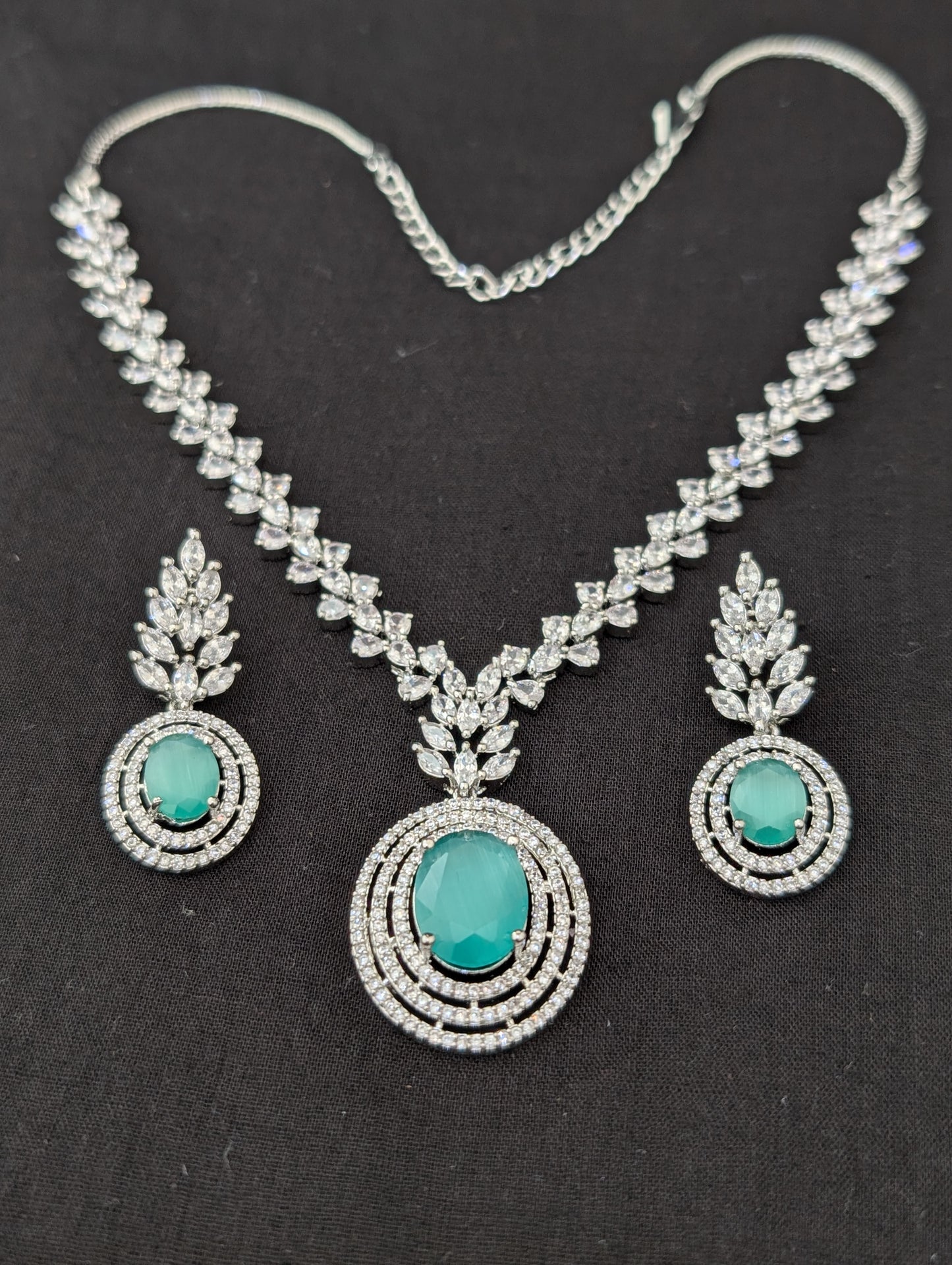 Pastel color CZ White gold plated Necklace and Earrings set
