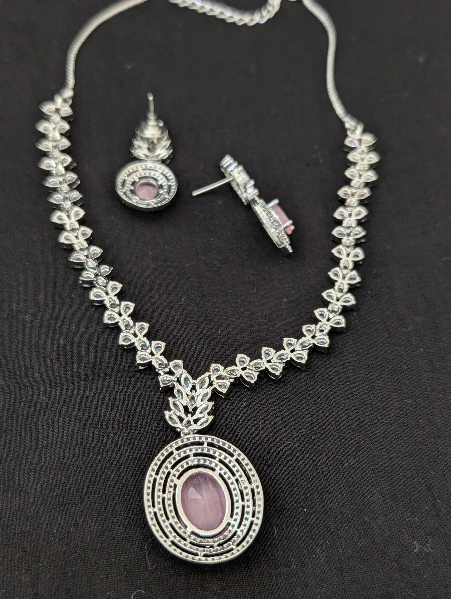 Pastel color CZ White gold plated Necklace and Earrings set