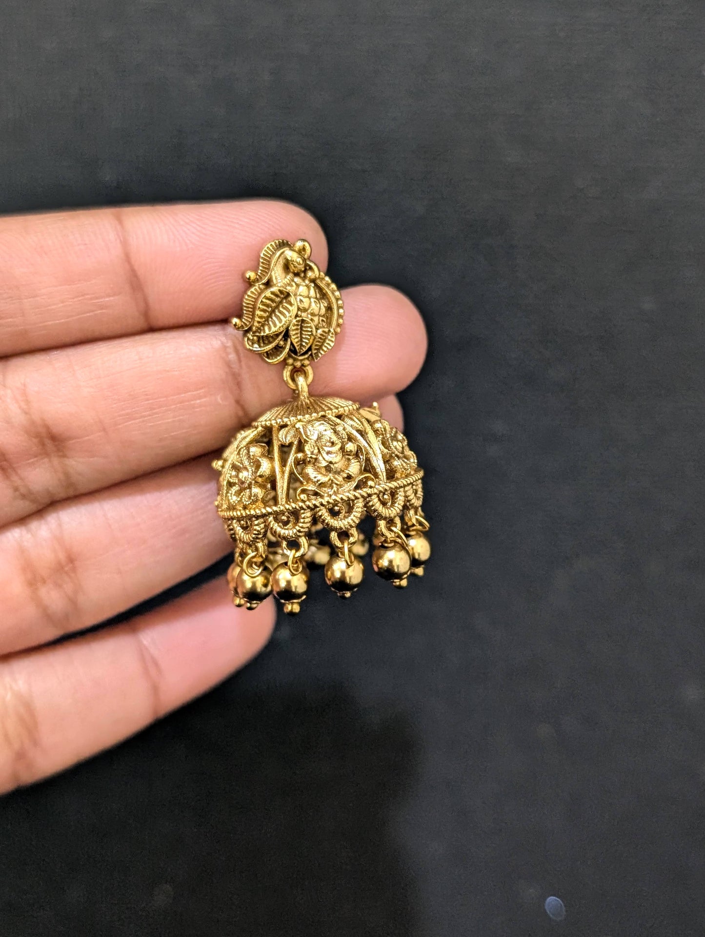 Antique gold Ganesh ji Jhumka Earrings