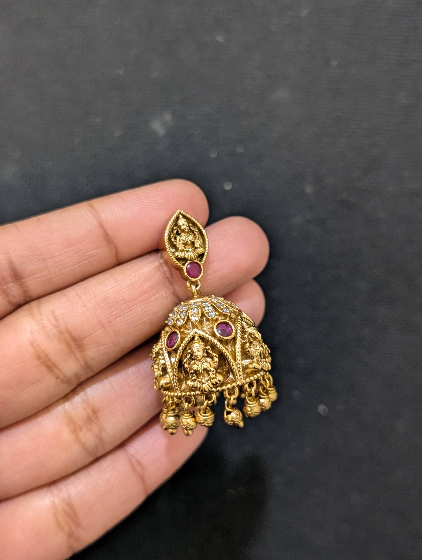 Antique gold Lakshmi ji  Jhumka Earrings