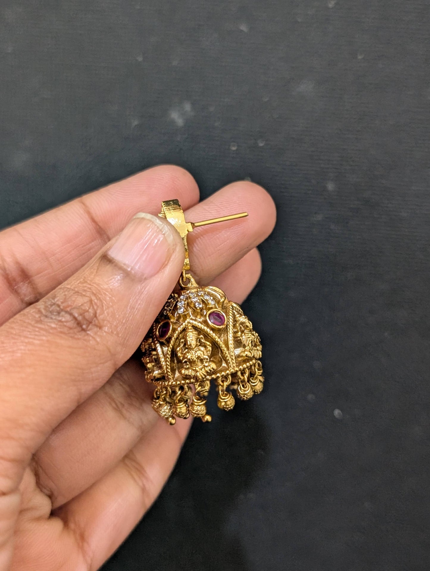 Antique gold Lakshmi ji  Jhumka Earrings