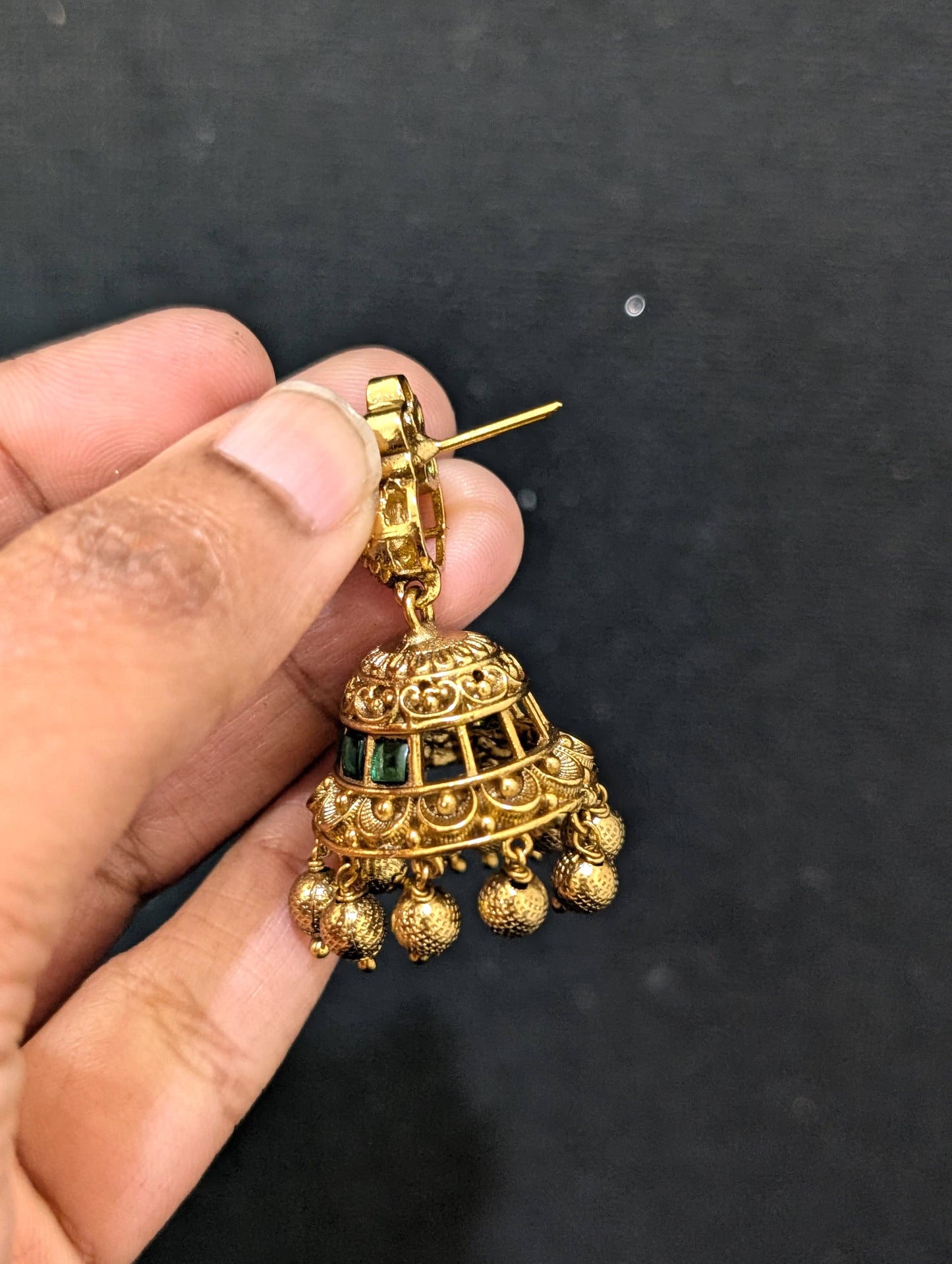 Antique gold Peacock Kemp Jhumka Earrings