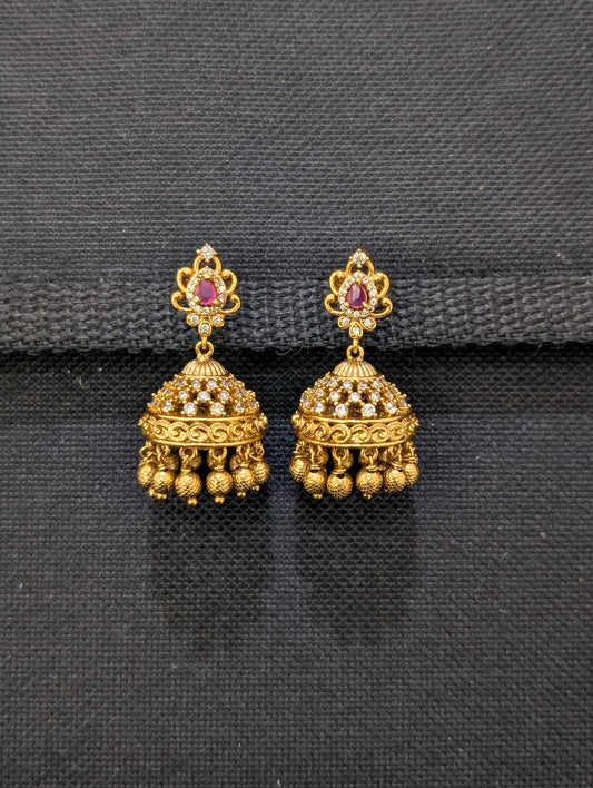Antique gold Teardrop CZ Jhumka Earrings