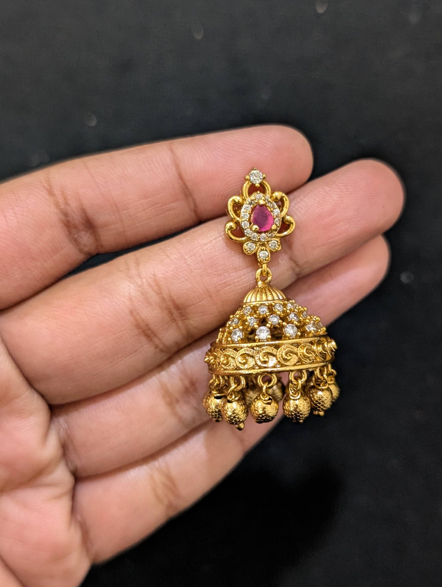 Antique gold Teardrop CZ Jhumka Earrings