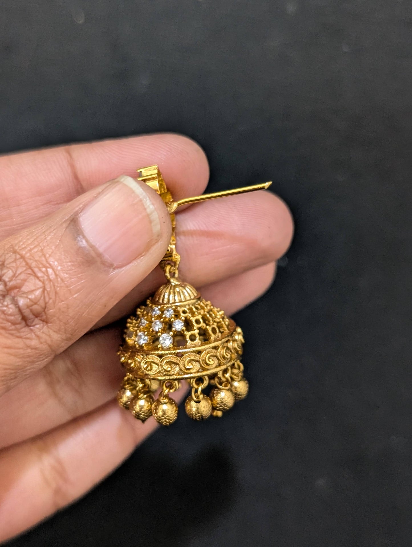 Antique gold Teardrop CZ Jhumka Earrings