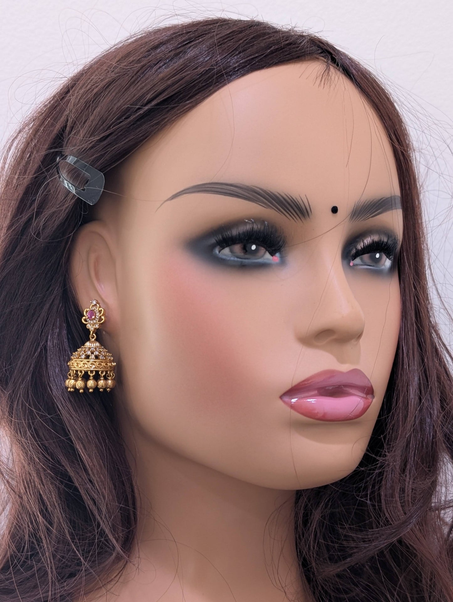 Antique gold Teardrop CZ Jhumka Earrings