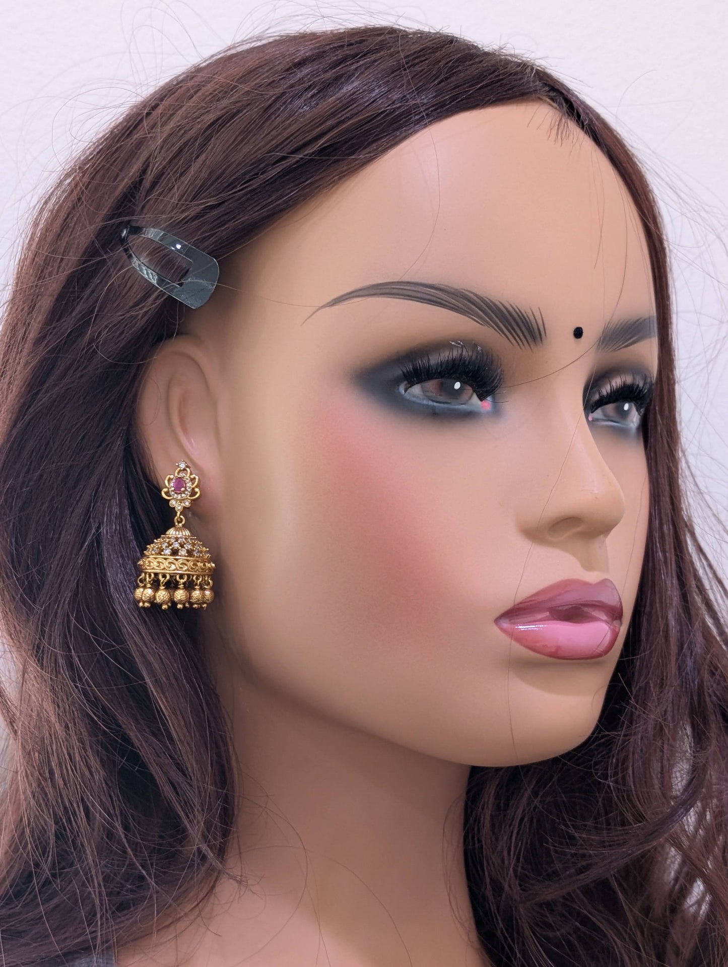 Antique gold Teardrop CZ Jhumka Earrings