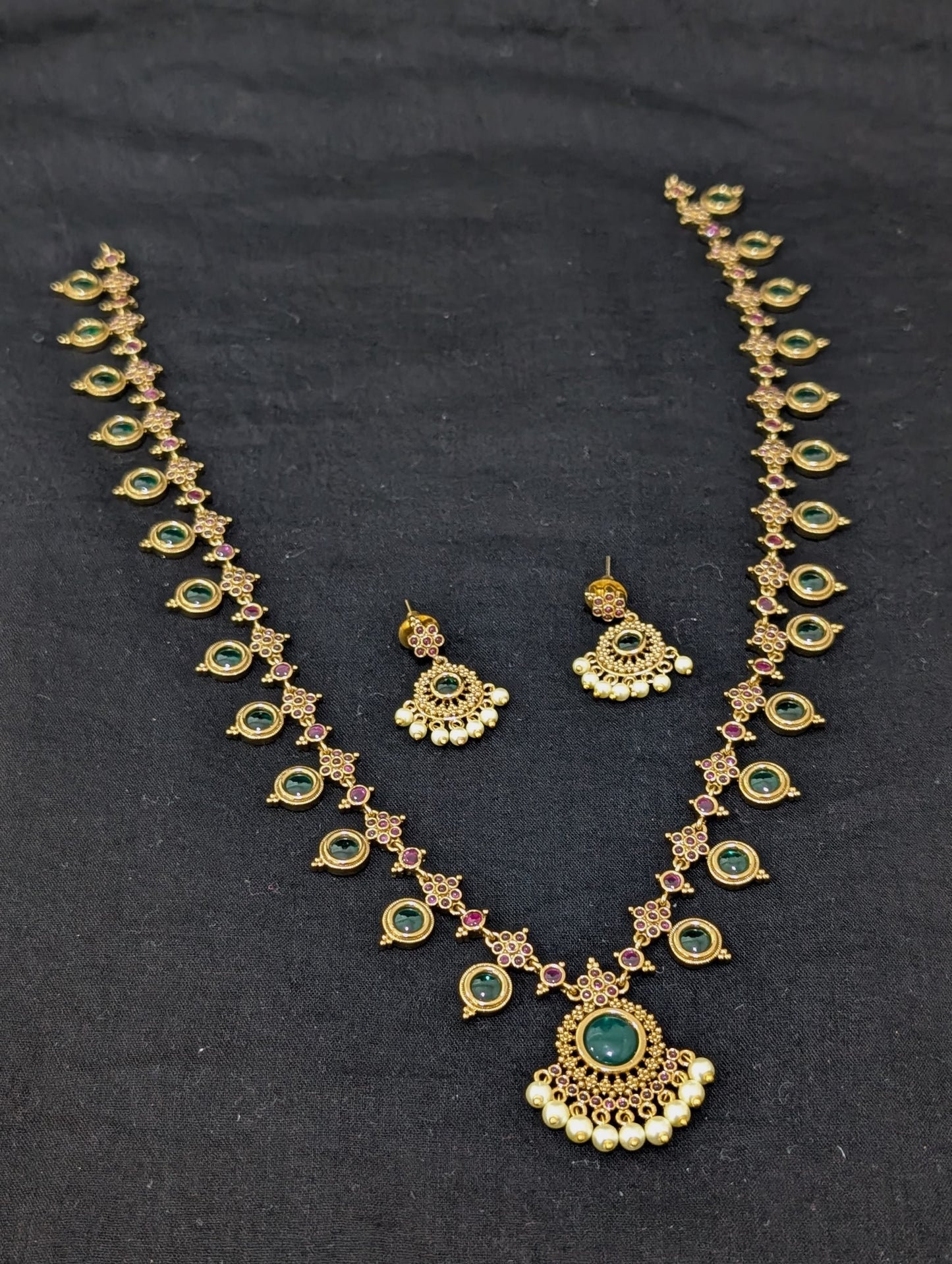 Antique dull plated Chandbali Haram Necklace set