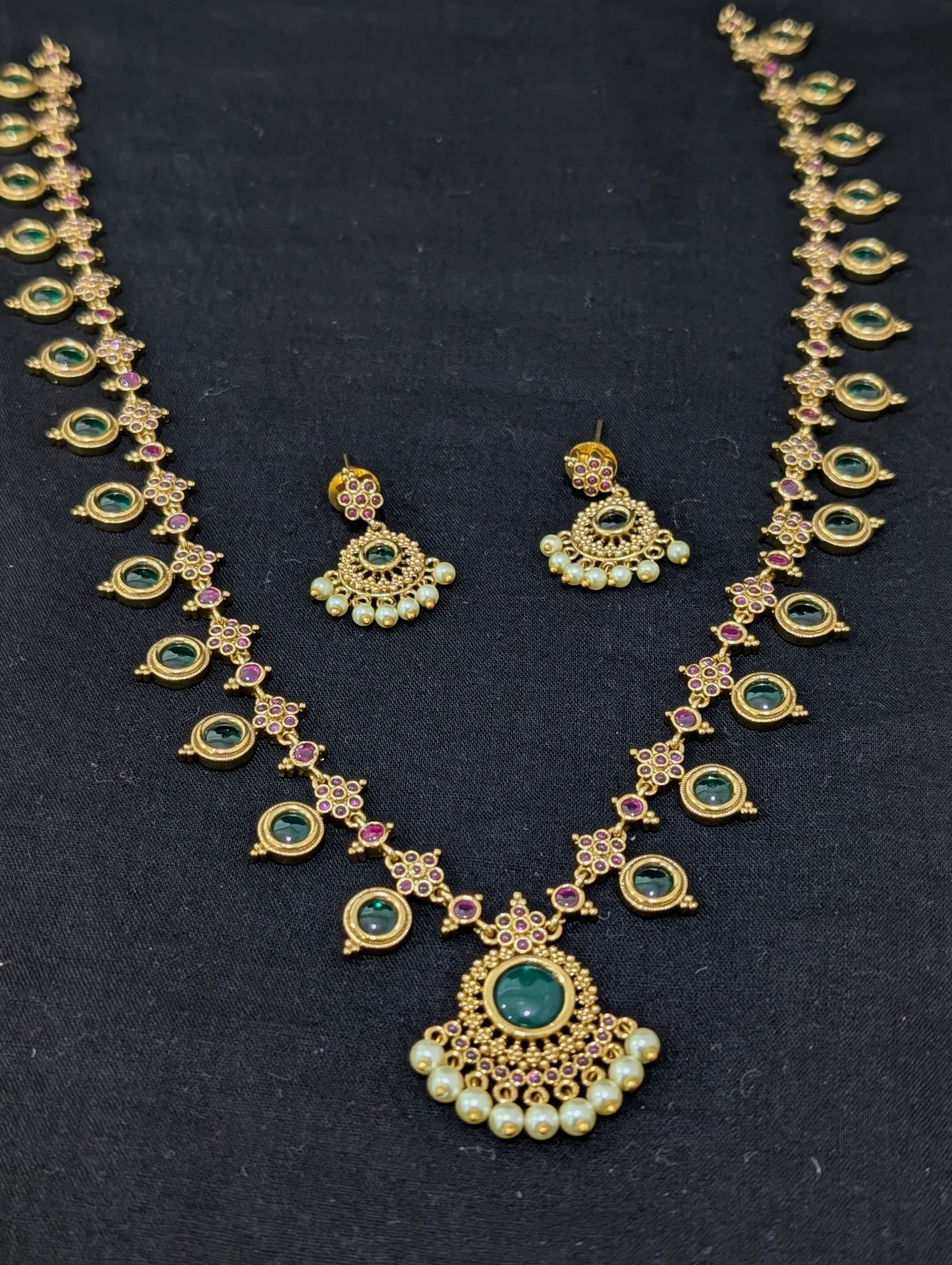 Antique dull plated Chandbali Haram Necklace set